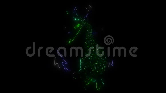 数字动画的鱼和锚点燃霓虹灯风格视频的预览图