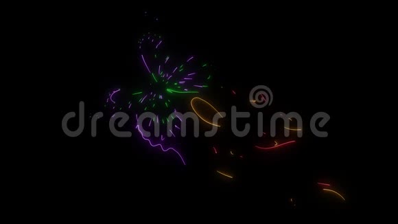 数字动画的蝴蝶与火焰点燃霓虹灯风格视频的预览图