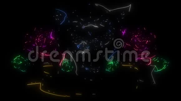 数字动画的黑豹玫瑰点燃霓虹灯风格视频的预览图