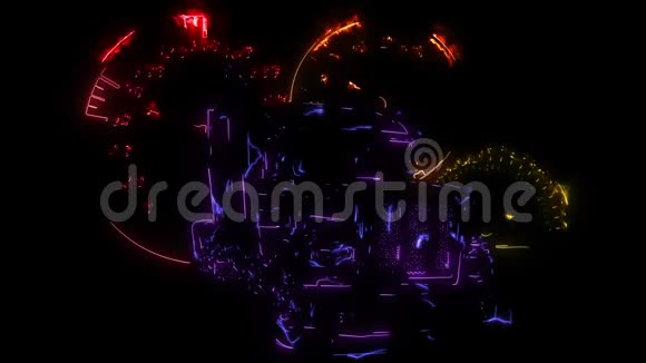 数码动画的一个凸轮照亮霓虹灯风格视频的预览图