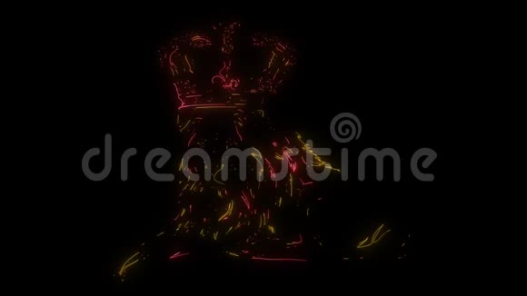 数字动画狮子与皇冠照亮霓虹灯风格视频的预览图