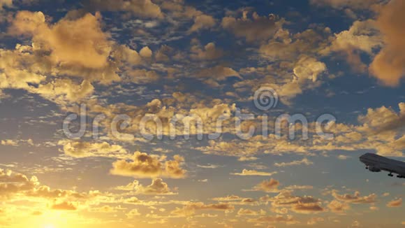 飞机起飞时在日落云的背景下获得高度视频的预览图