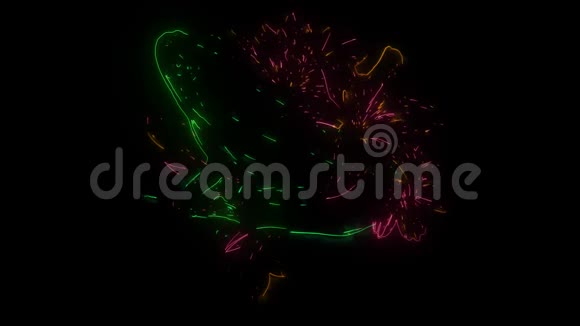 一只青蛙和一朵花的数字动画照亮霓虹灯的风格视频的预览图