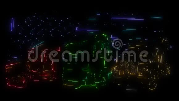 一辆悬挂霓虹灯旗的卡车的数字动画视频的预览图
