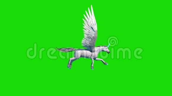 独角兽飞马飞环绿幕3D渲染动画视频的预览图