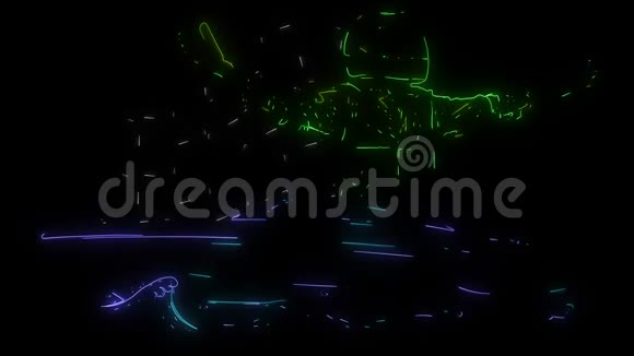 一艘点燃霓虹灯风格的赛艇的数字动画视频的预览图