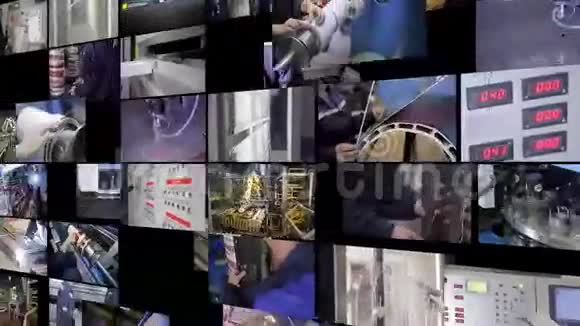 工业高压电力变压器生产的分屏拼贴4K视频的预览图