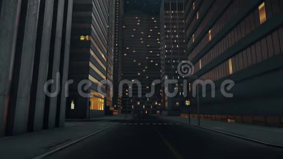 一个黑暗的城市街道在夜晚的长多莉3d拍摄视频的预览图