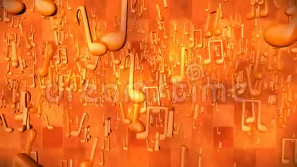 广播高科技旋转音乐音符橙色摘要3D循环4K视频的预览图