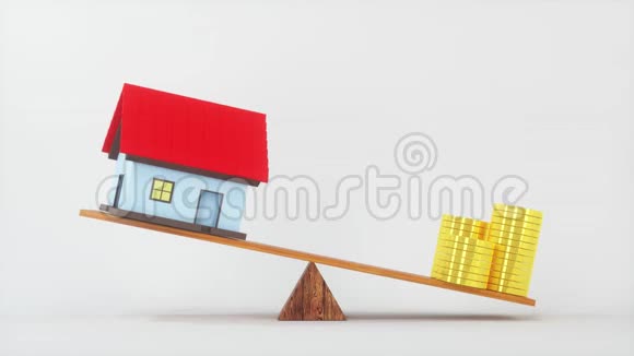 钱和房子的平衡抽象概念三维渲染视频的预览图