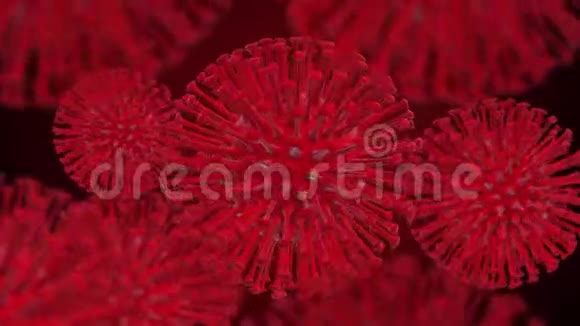 三维渲染红色COVID19或冠状病毒2019电晕病毒与粒子环视频的预览图