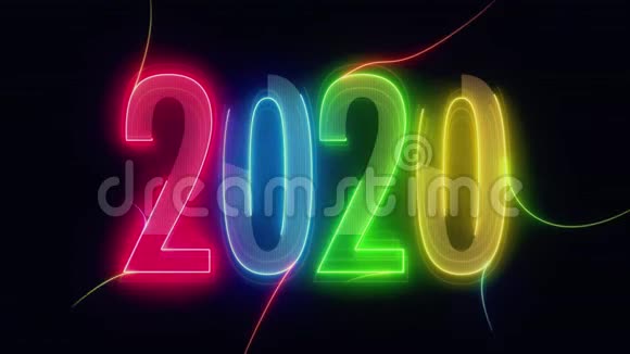 2020年2020年用五颜六色的黑弦发光视频的预览图