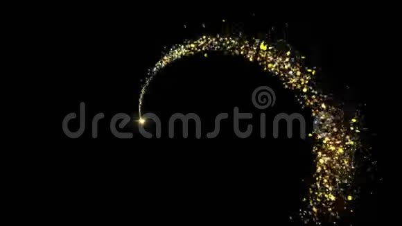 金色闪光飞行与闪亮的金色光粒子跟踪视频的预览图