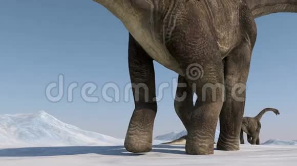 恐龙史前雪景冰谷与恐龙北极景色视频的预览图