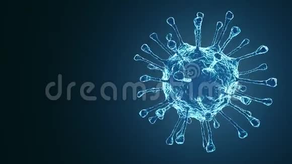 冠状病毒蓝色霓虹灯在渐变深蓝色背景上旋转视频的预览图