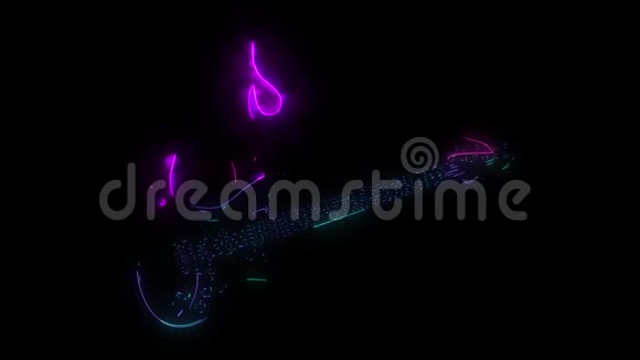 数字动画吉他与火焰点燃霓虹灯风格视频的预览图