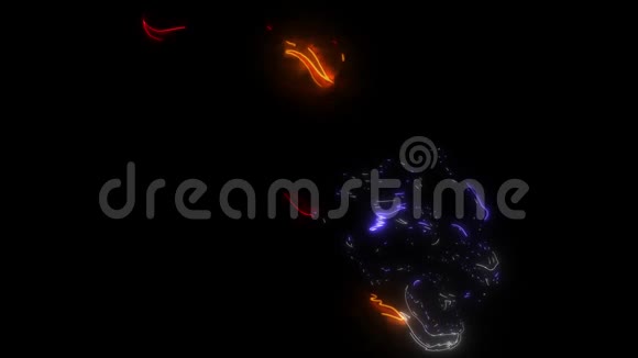 数字动画的美洲虎和火焰照明霓虹灯风格视频的预览图