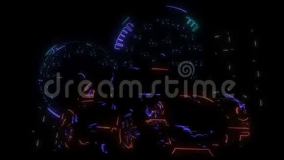 数码动画的赛车点燃霓虹灯风格视频的预览图