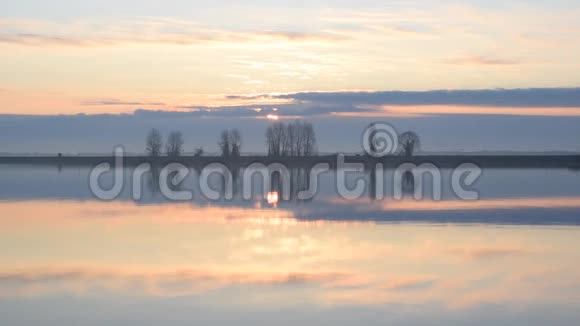 海鸥飞过平静的湖面或河流视频的预览图