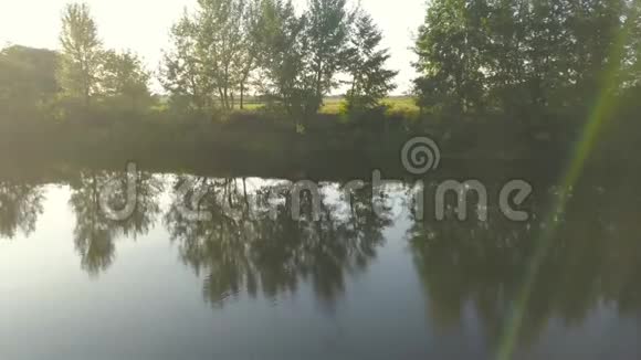 河流在晴朗的夏日和水中树木的倒影乌克兰视频的预览图