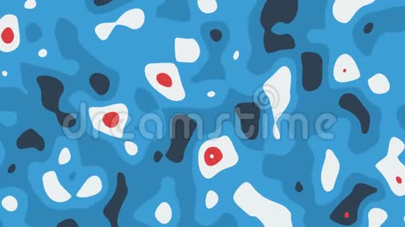 蓝色红色和白色的抽象背景具有移动的圆形具有抽象波纹效应的几何镜头运动视频的预览图