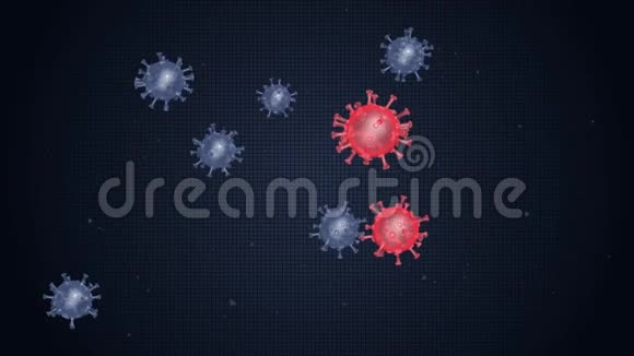 深蓝色背景上红色和蓝色分子冠状病毒的集合视频的预览图
