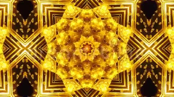 黄金图案万花筒艺术装饰旋转无缝和循环背景与线性几何形状的镜头视频的预览图