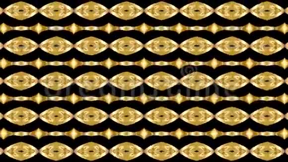 黄金图案万花筒艺术装饰旋转无缝和循环背景与线性几何形状的镜头视频的预览图