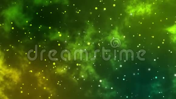 波克粒子星系模糊灯背景和纹理运动图形绿色和黄色视频的预览图