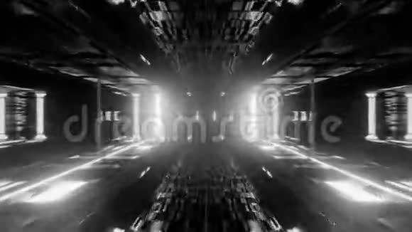 3d插图运动背景动态壁纸暗空间科幻隧道走廊反光砖纹理视频的预览图
