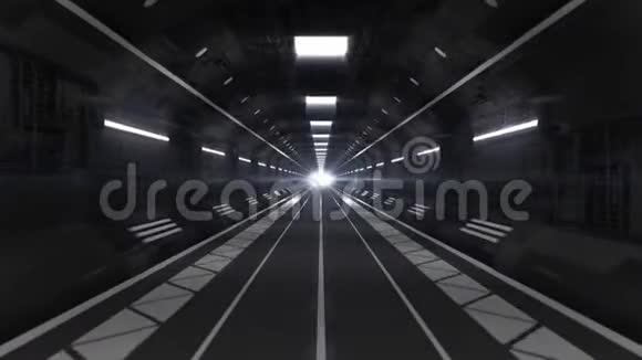 飞行穿越未来派宇宙飞船隧道走廊科幻概念4K无缝环运动背景动画视频的预览图