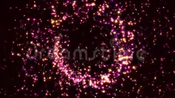 神奇粒子轨迹旋转发光闪亮紫色闪光尘埃4K无缝循环运动背景动画视频的预览图