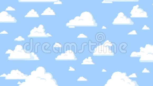 卡通云垂直漂浮在蓝天上后台无缝循环动画视频的预览图