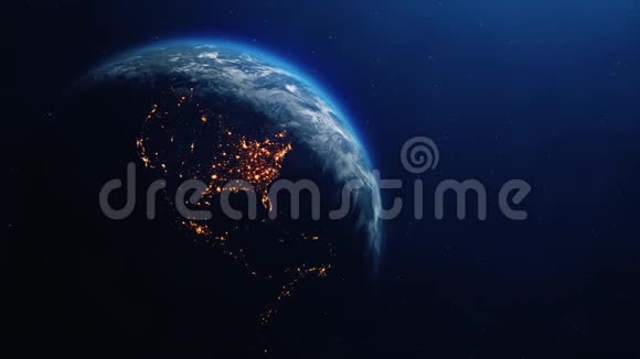 行星地球在夜间循环动画中旋转的真实运动图形视频的预览图