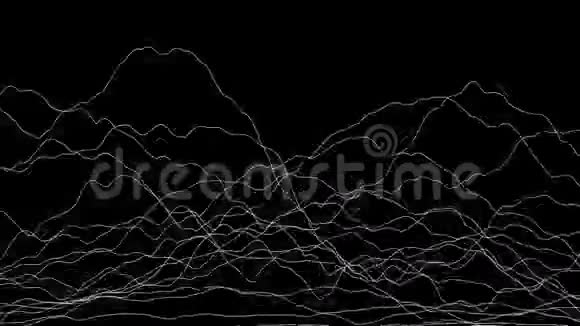 在黑色背景上形成扭曲视场的白线抽象CG动画侧视图三维渲染视频的预览图