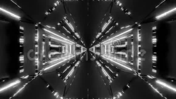 明亮干净的未来感空间星系机库隧道走廊与冷反射灯3d插图运动视频的预览图