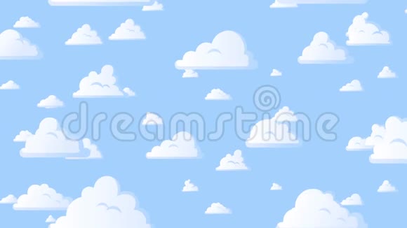 蓝天上飘着卡通的云背景无缝循环动画视频的预览图