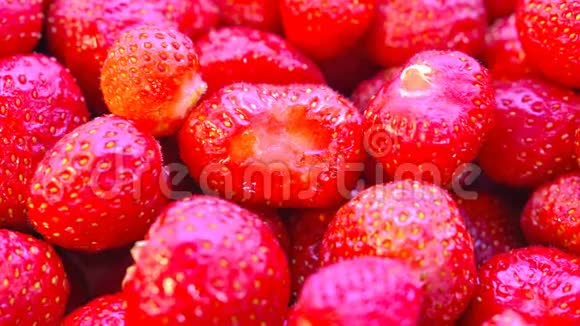 糖倒在草莓上特写镜头视频的预览图
