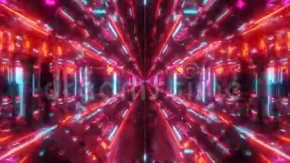 高反射发光的明线隧道走廊与未来的灯光和反射三维插图运动背景视频的预览图