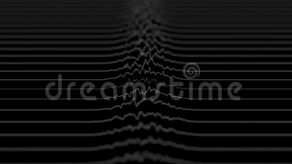 白色线条在黑色背景上形成扭曲的场可视化抽象CG三维动画侧视深度视频的预览图