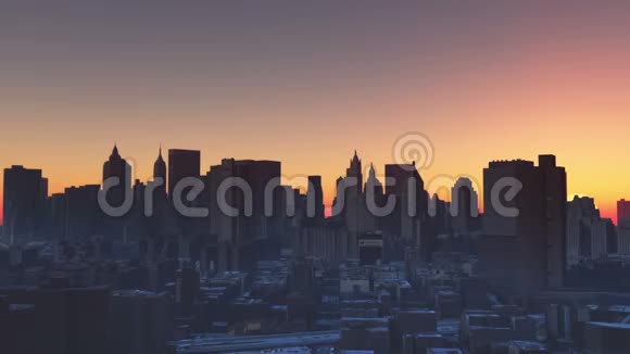 纽约市区日出现代商务大厦剪影视频的预览图