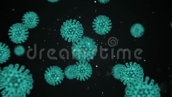 冠状病毒2019nCOV的病原体在黑色背景下以绿色细胞的形式存在于有机体内危险病毒视频的预览图