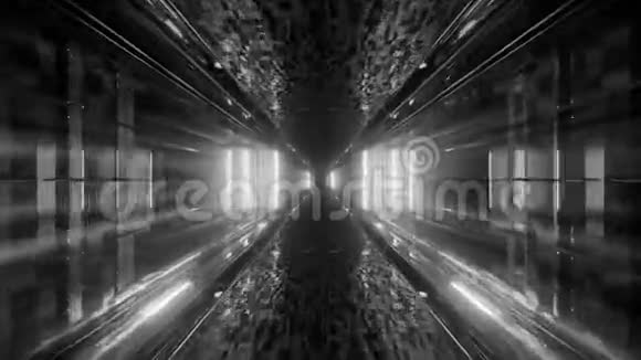 三维插图运动背景与未来闪亮的科幻隧道走廊与美丽的反射和发光视频的预览图