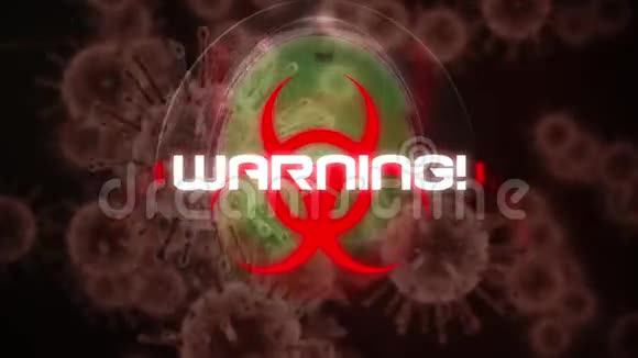 文字警告动画与传播冠状病毒和足球体育场背景视频的预览图
