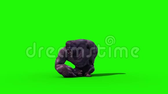 大猩猩尖叫和死亡动物三维渲染绿色屏幕动画视频的预览图