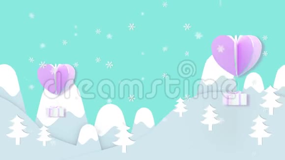 运动一个礼品盒和心浮在冰山上方的天空与雪秒02动画开始秒28可以切视频的预览图