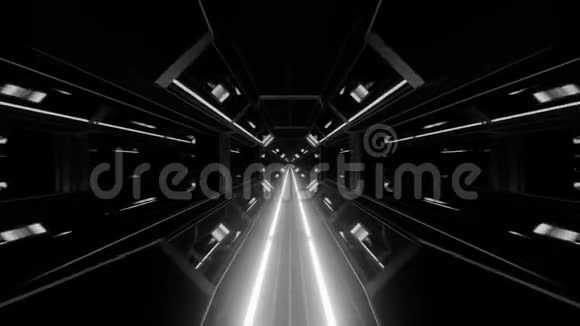 三维插图运动背景活壁纸与空间机库隧道走廊与发光底部图形视频的预览图