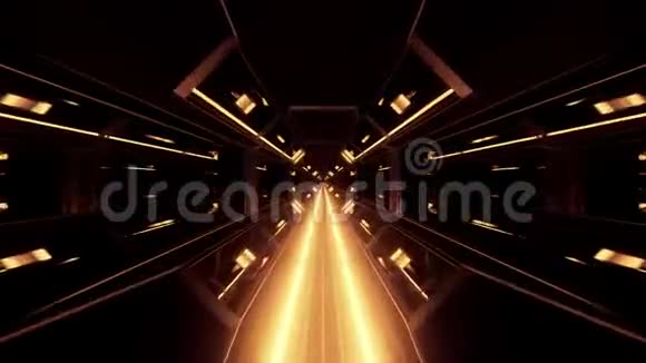 三维插图运动背景活壁纸与空间机库隧道走廊与发光底部图形视频的预览图