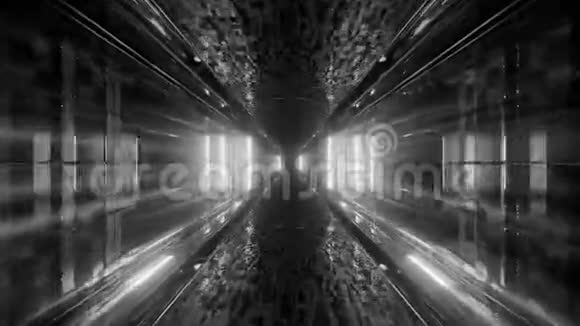 三维插图运动背景与未来闪亮的科幻隧道走廊与美丽的反射和发光视频的预览图