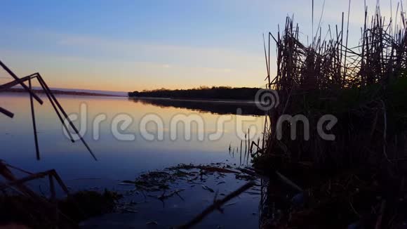 清晨的黎明夏天平静的湖面宁静的湖景视频的预览图